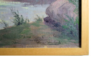 Close-up of Louis Blanchard's signature and dedication in the bottom right corner of the painting.