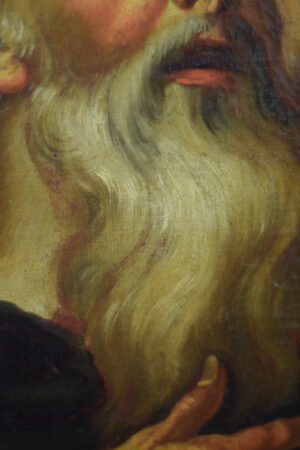 Detailed view of the saint's beard in an 18th-century French or Italian school oil painting, highlighting the brushwork and texture.