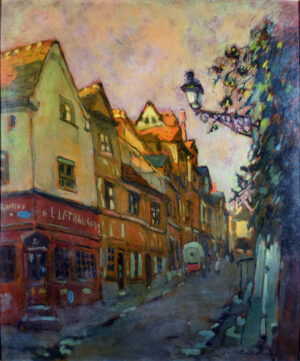 The painting of the street scene displayed without the frame.