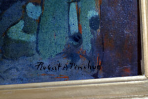 Close-up view of Robert Antoine Pinchon's signature on the bottom right of the painting.