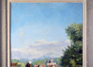 Close-up of the blue sky with clouds in the painting.